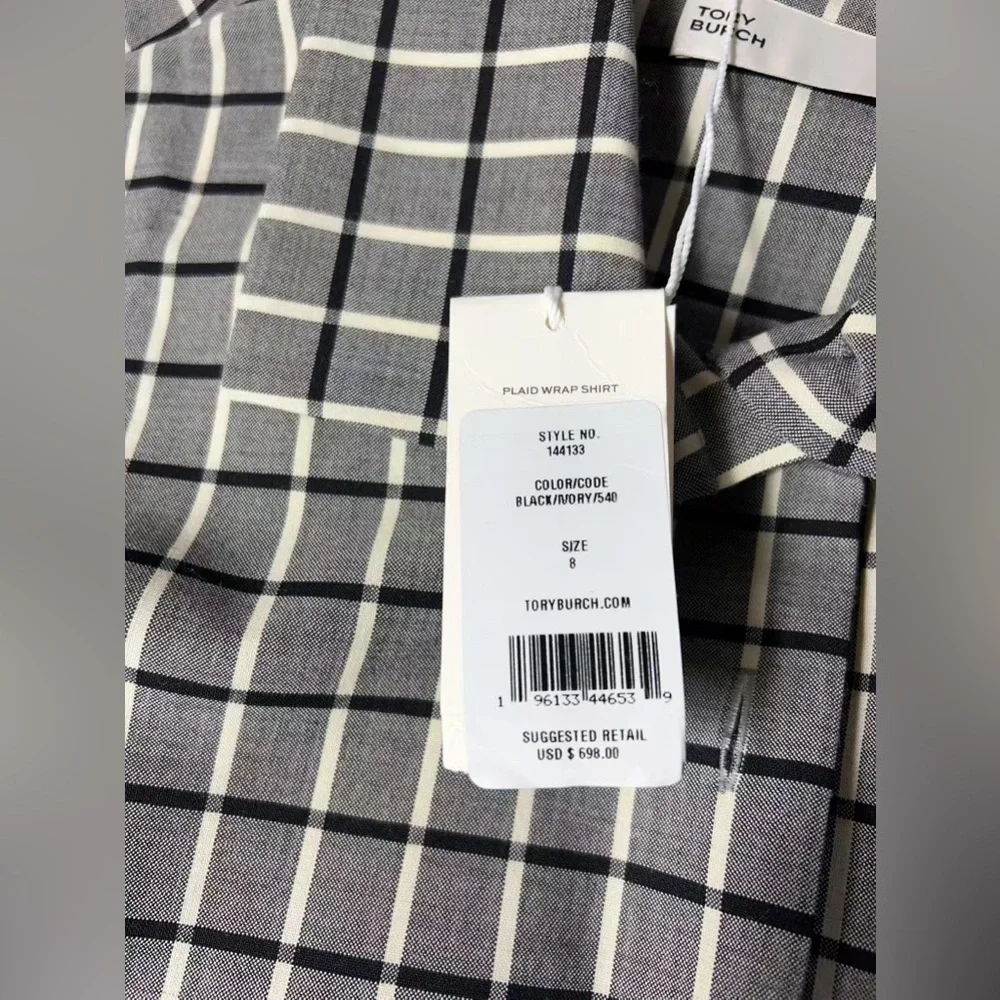 NWT $698 Tory Burch Plaid Asymmetric Wrap Shirt Blouse